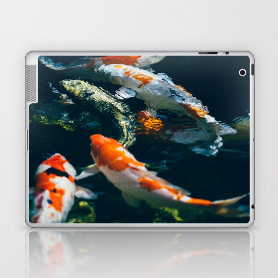 Koi Fish In Water | Japanese Aquatic Nature Photography | Blue Pond Laptop & iPad Skin