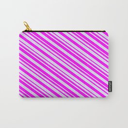 [ Thumbnail: Fuchsia and Lavender Colored Stripes/Lines Pattern Carry-All Pouch ]