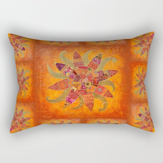 Sol Fantastico original collage art gold orange Rectangular Pillow