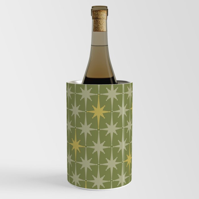 Midcentury Modern Atomic Starburst Pattern in Retro Vintage Olive Green and Celadon Wine Chiller
