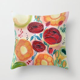 Roses and Daisies Throw Pillow