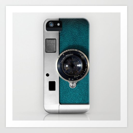 Classic retro Blue Teal Leather silver Germany vintage camera iPhone 4 4s 5 5c, ipod, ipad case Art Print