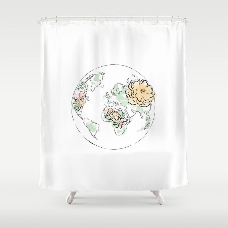 World Map Pink Globe 2 Shower Curtain, Shower Curtain World Map Design