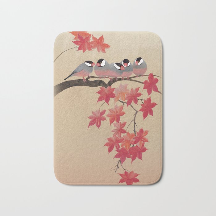 Java Sparrows in Japanese Maple Tree Bath Mat