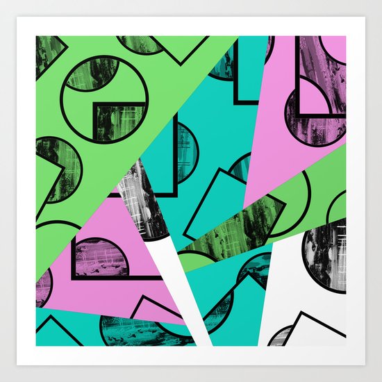 Broken Pieces - Pastel coloured, geometric, textured abstract Art Print