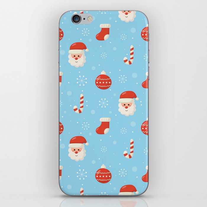 Cute Christmas Doodle Seamless Pattern on Blue Background iPhone Skin