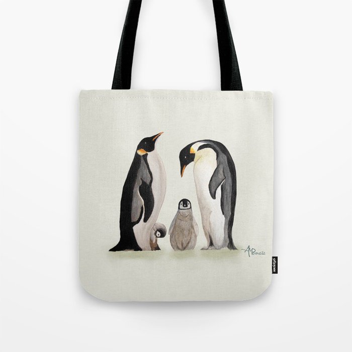 Penguin Family Watercolor Tote Bag