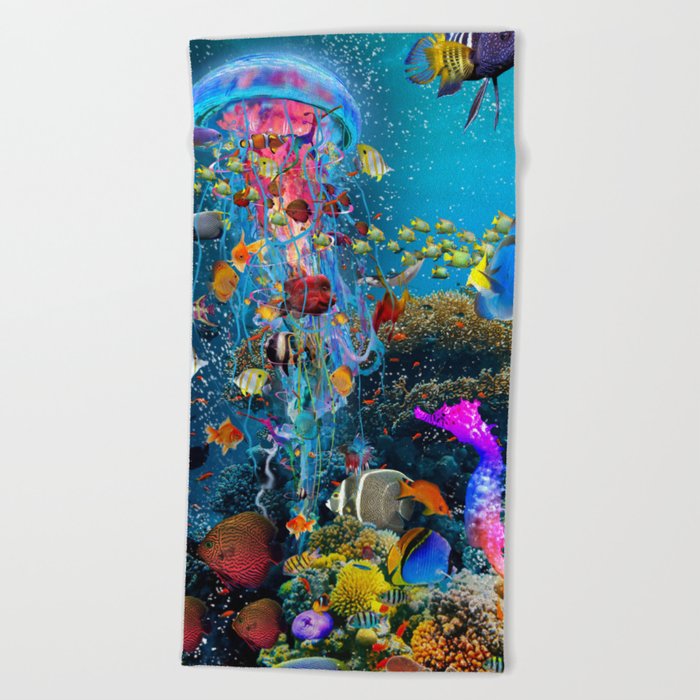 Electric Jellyfish at a Reef Beach Towel