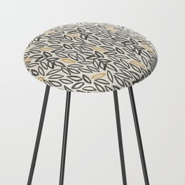 Organic Leaves Abstract Pattern in Charcoal Gray, Muted Mustard Gold, and Cream Counter Stool