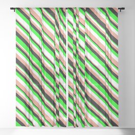 [ Thumbnail: Lime, White, Dark Salmon, and Black Colored Pattern of Stripes Sheer Curtain ]