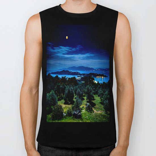 Night Sky By The Water Landscape Biker Tank