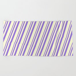 [ Thumbnail: Purple & Light Yellow Colored Stripes Pattern Beach Towel ]