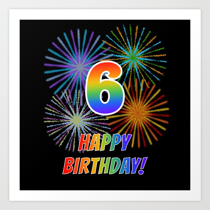 6th Birthday 6 Happy Birthday W Rainbow Spectrum Colors