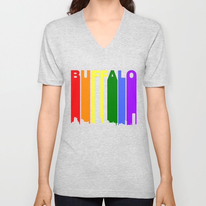 Buffalo New York Gay Pride Rainbow Skyline V Neck T Shirt