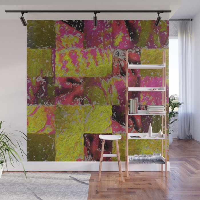 Patchwork Memories Pink and Chartreuse Art and decor Wall Mural