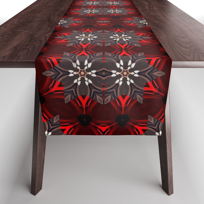 Poinsettia Perfection Symmetrical Geometric Christmas Art Table Runner
