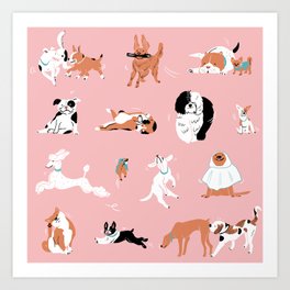 Dogs, Dogs, Dogs Pink Art Print