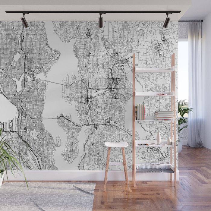 Seattle White Map Wall Mural