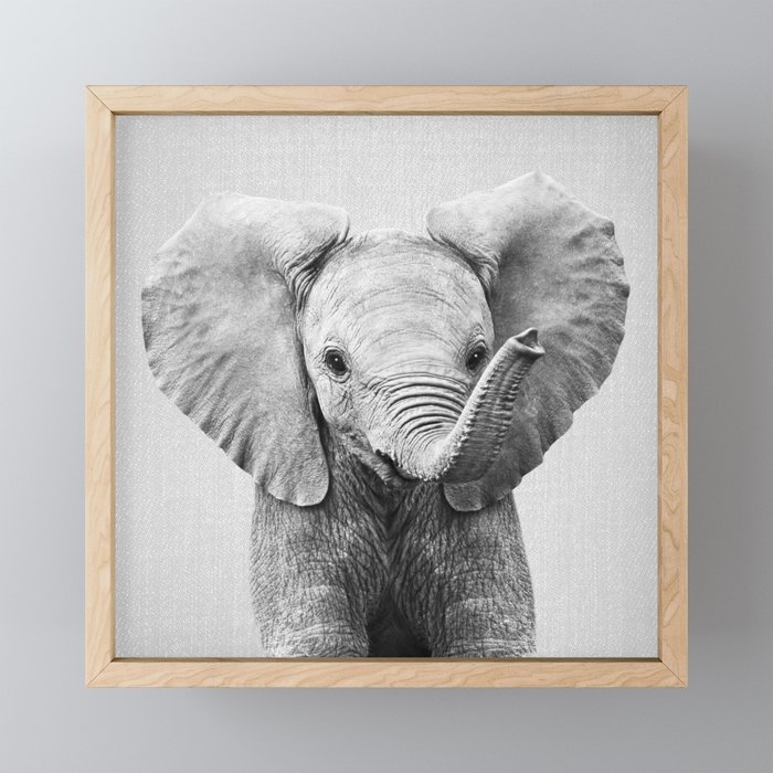 Baby Elephant - Black & White Framed Mini Art Print