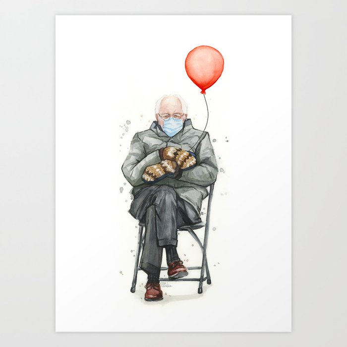Bernie in Mittens with Balloon Art Print