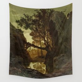 Rocky scene with trees vintage Wall Tapestry