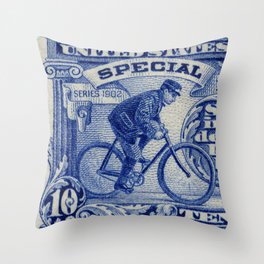 Special Delivery 1902 vintage blue postage stamp Throw Pillow
