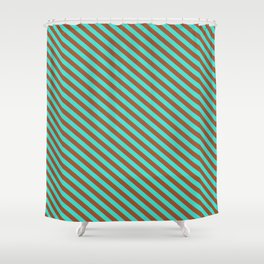[ Thumbnail: Sienna & Turquoise Colored Lines/Stripes Pattern Shower Curtain ]