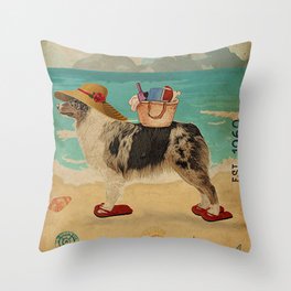 Beach Life Sandy Toes Australian Shepherd Throw Pillow