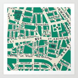PARIS MAP GREEN Art Print