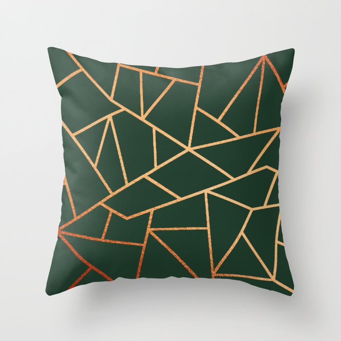 Emerald Green Golden Pattern Throw Pillow