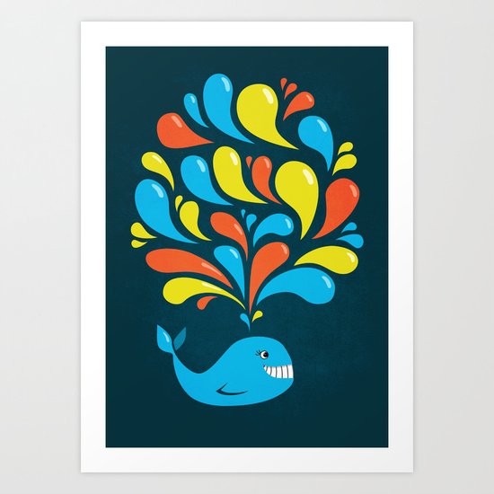 Dark Colorful Happy Cartoon Whale Art Print