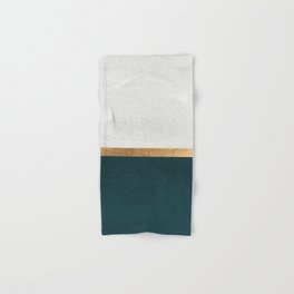 Deep Green, Gold and White Color Block Hand & Bath Towel