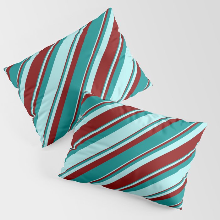 Maroon, Dark Cyan & Turquoise Colored Pattern of Stripes Pillow Sham