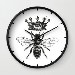 Queen Bee No. 1 | Vintage Bee with Crown | Black and White | Wall Clock