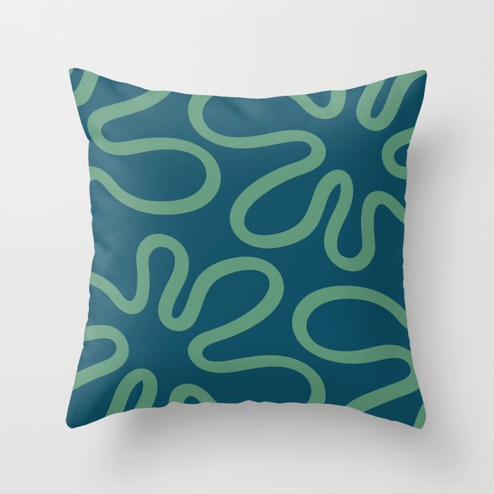 Abstract Minimal Floral - Teal & Green Throw Pillow