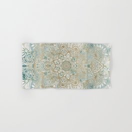Mandala Flower, Teal and Gold, Floral Prints Hand & Bath Towel