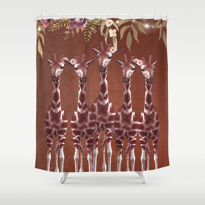 Giraffes with Flowers Safari Jungle Shower Curtain