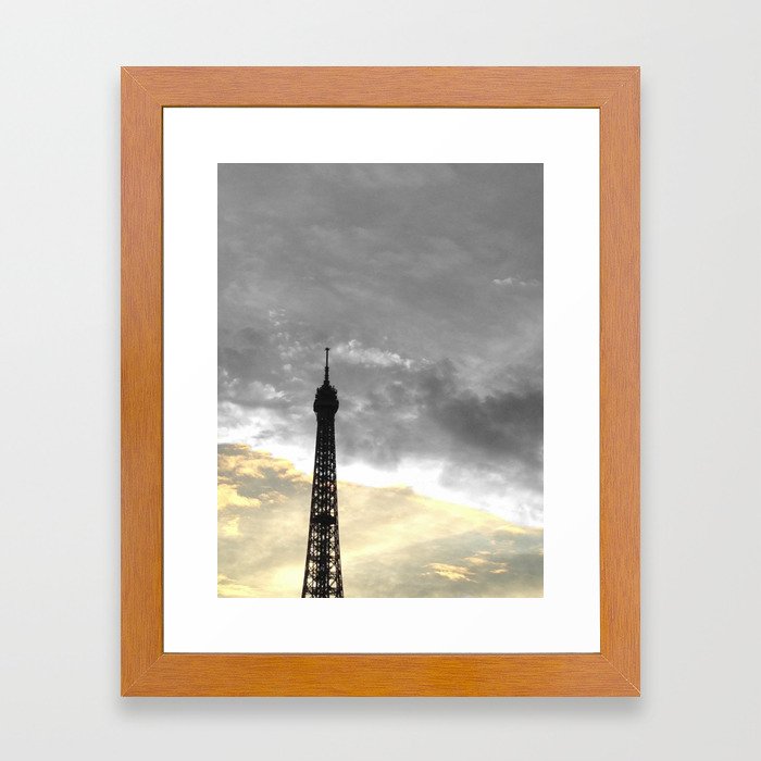 Paris Eiffel Tower Black And White With Color Gold Framed Art