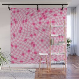 Pink Swirled Checker Wall Mural