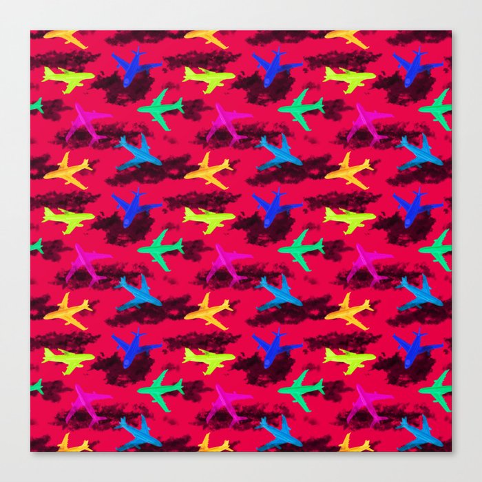 seamless pattern with multicolor airplane silhouettes Canvas Print