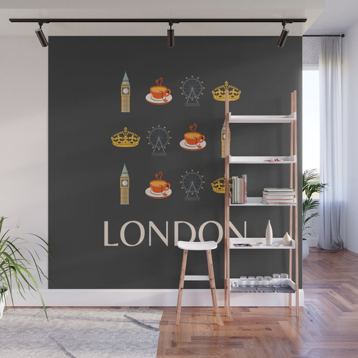 London Retro Art Decor Vacations Art Modern Boho Grey Decor Wall Mural