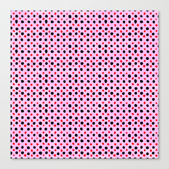 Watercolor Hand Drawn Pink And Black Polka Dot Pattern,Retro,Cute,Dotted,Polkadot, Canvas Print