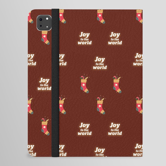 Joy To The World On Grape Print Christmas Pattern iPad Folio Case