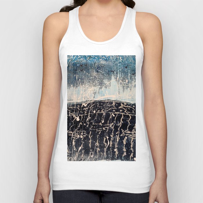 Abstract Navy Blue Teal White Watercolor Seaside Landscape Tank Top