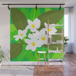 Jungle Flowers Modern Tropical Floral On Green Wall Mural