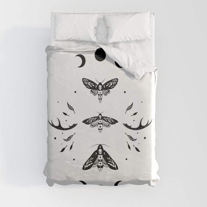 Death Head Moths Night - Black and White Duvet Cover