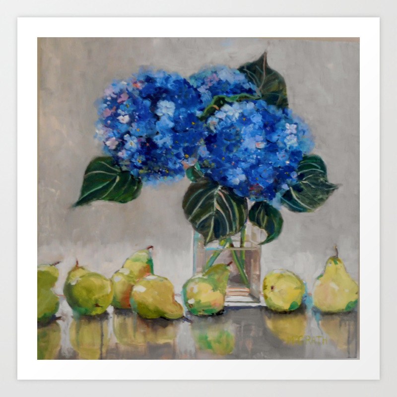 Blue Hydrangea And Pears Painting Art Print By Nancymcgrath Society6