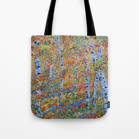 Aspen Trees Birch Trees Abstract Art Landscape Painting Tote