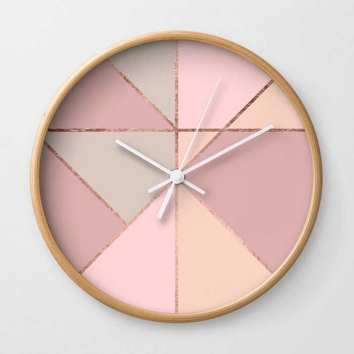 Modern Rose Gold Peach Blush Pink Color Block Wall Clock
