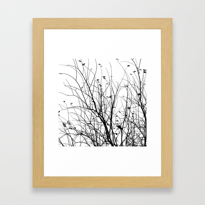 Black white tree branch bird nature pattern Framed Art Print